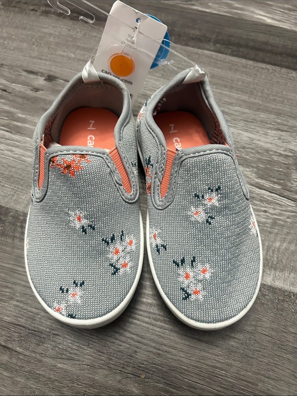 Carter's Girls Gray Slip-On Sneakers with Coral and Teal Floral Detail